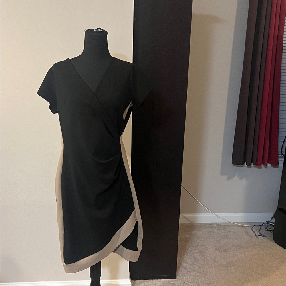 Casual Black and Tan Wrap Dress
